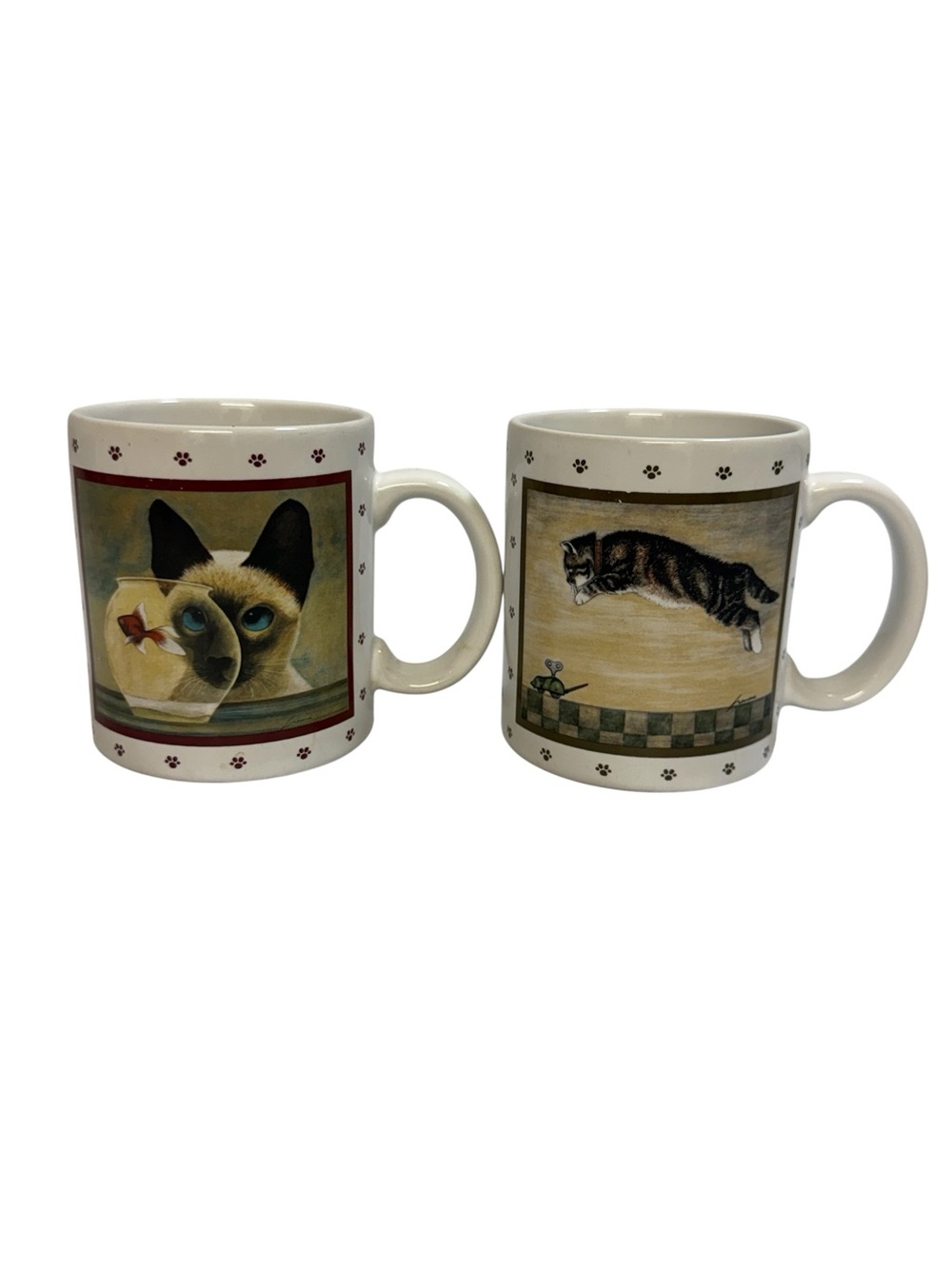 Vintage 1986 American Folk Artist Lowell Herrero Cat Mugs
Set of 2